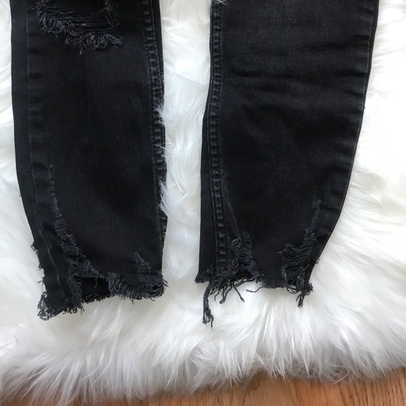free people black distressed jeans size 26 - Picture 3 of 7